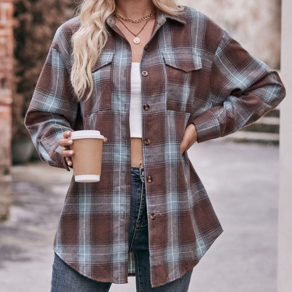 Vivian Plaid Button-Down Shirt - Brown Green - Picture 4 of 6